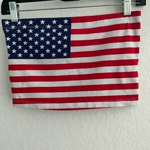 Forever 21 Blue Red White Striped Stars USA American Flag Crop Tube Tank Top